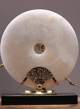 新中式玉石平安扣黄铜金钱树摆件客厅玄关书房摆设酒柜装饰品招财