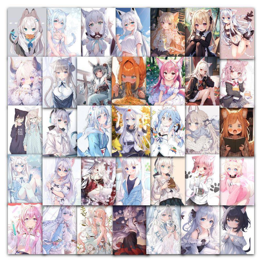 64张二次元兽耳娘贴纸人物头像卡通动漫可爱少女装饰手机手账贴画 - 图2
