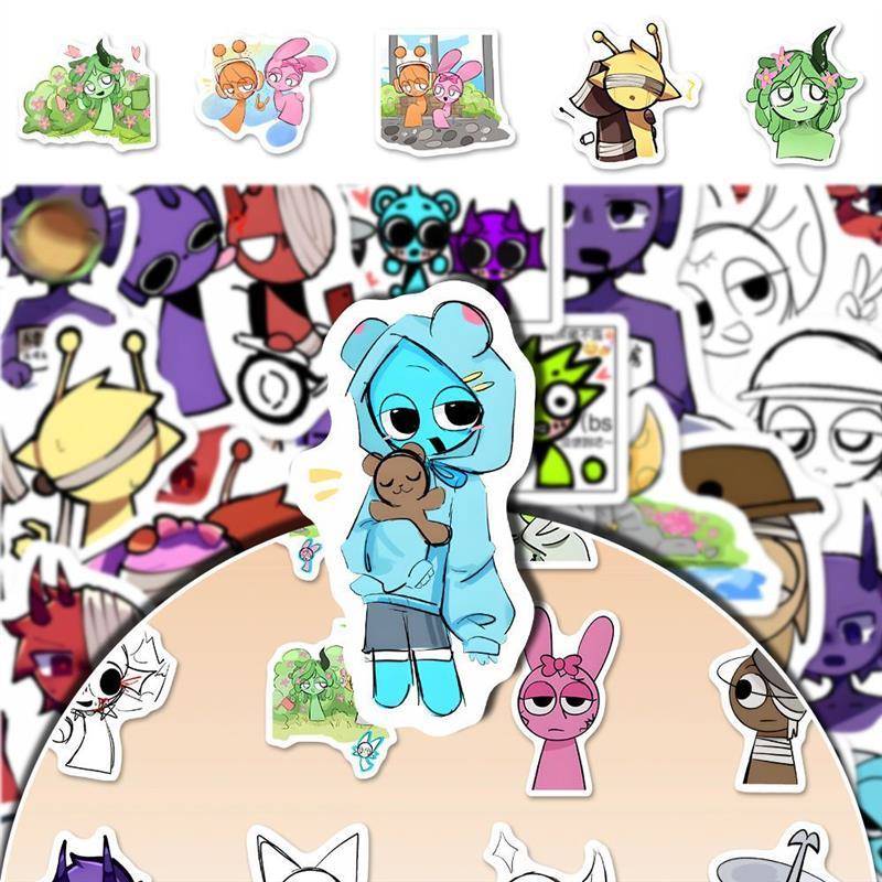 160张sprunki贴纸节奏盒子sprunki可爱Q版大头贴卡通装饰手账贴画 - 图0