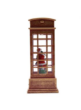 跨境新款圣诞节装饰风灯 UV印刷电话亭树脂内景圣诞小夜灯风灯