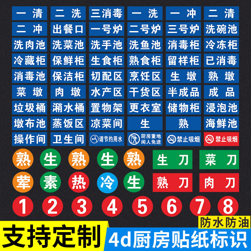 4d厨房管理标识贴纸一清二洗三消毒洗菜池菜板分类管理标识牌全套,淘宝优惠券,粉丝福利购,淘宝优惠卷