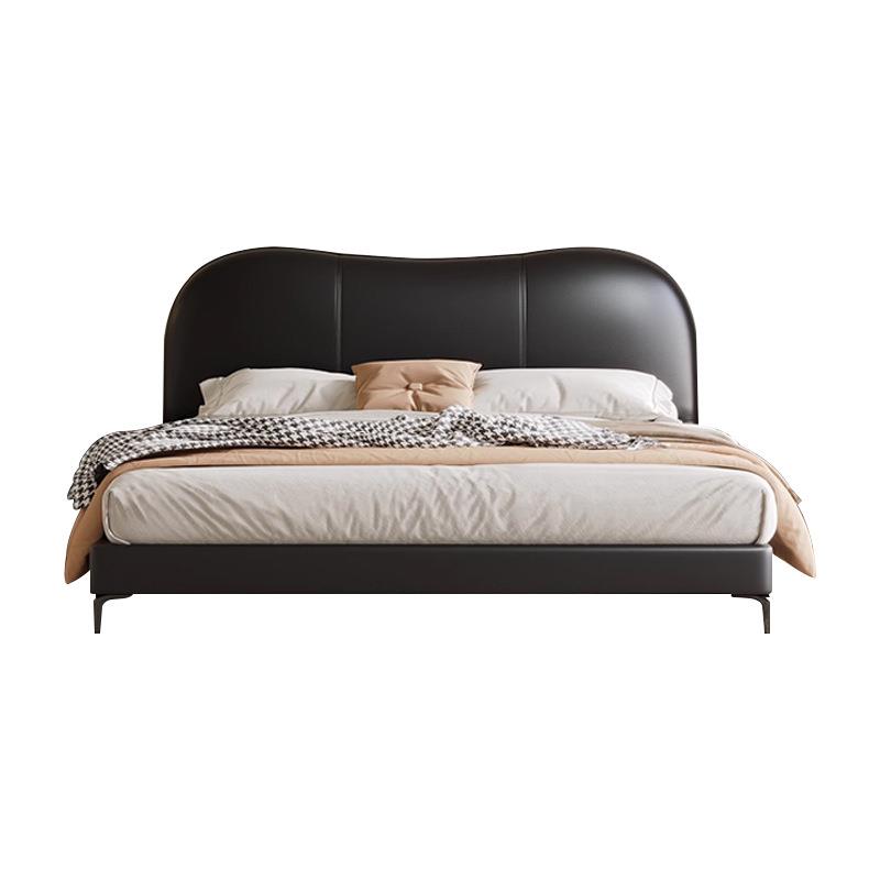 真皮云朵床现代简约高端大气主卧大床轻奢1米8双人床复古黑色床 - 图3