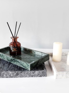 北欧简约天然大理石n托盘手提盘首饰收纳盘卫浴室置物甜品盘子装