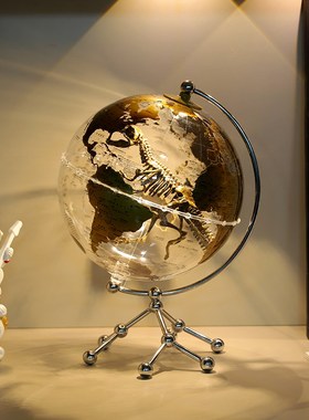 透明地球仪摆件轻奢高档发光模型客厅恐龙装饰小夜灯男孩生日礼物