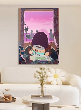 小众艺术手绘油画卡通动漫人物客厅卧室装饰画紫色小清新过道挂画