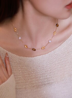 《可可曲奇》复古设计感小众氛围感天然珍珠虎眼石纯银锁骨项链女