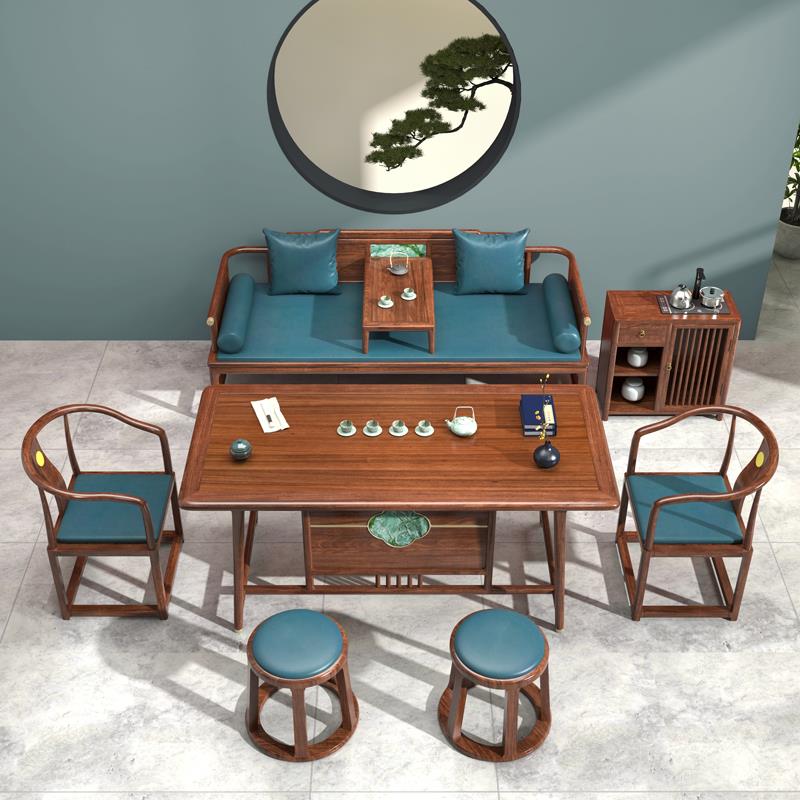 L7新中式罗汉床乌金木贵妃榻小户型茶桌椅组合客厅沙发轻奢套装家 - 图1