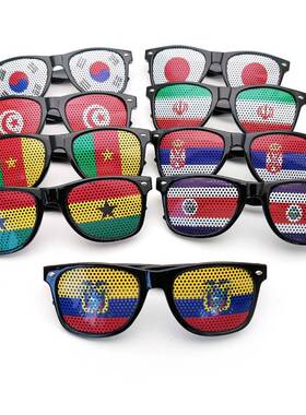 跨境美加墨世界杯欧洲杯国旗贴纸太阳镜米钉针孔墨镜现货工厂