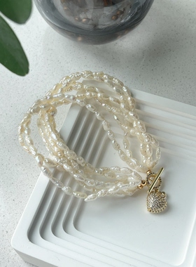 FJN Studio vintage多层野生珍珠轻奢老钱风复古感手链爱心ot扣