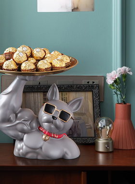 家居装饰品摆件收纳轻奢创意门口玄关摆放放钥匙托盘斗牛犬狗摆设