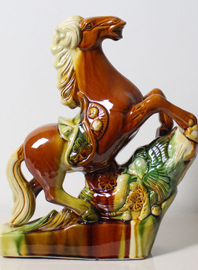 陶瓷马工艺品新中式马到成功客厅玄关生肖招财唐三彩马装饰摆件