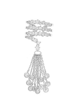 新款2021潮微镶奢华闪 锆石钻麦穗流苏开口银戒指关节连体尾戒女