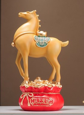 马上有钱发财摆件新中式客厅博古架酒柜装饰品办公室开业乔迁礼物