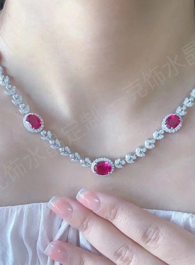 S925纯银豪镶红宝石晚宴彩宝项链
