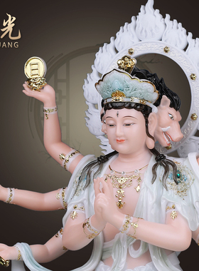 汉白玉斗姆元君神像家用供奉斗姆圆明君道姥先天尊紫光圣母铜彩款
