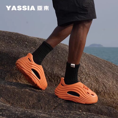 亚束洞洞鞋男士外穿运动户外耐磨防滑增高一脚蹬沙滩凉鞋情侣凉拖 - 图1