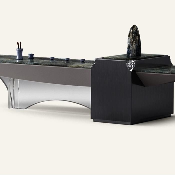 蓝翡翠奢石茶桌简约现代大户型别墅高端亚克力航母茶台架一帆风顺 - 图3