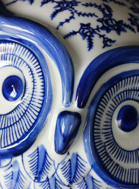 景德镇青花瓷陶瓷工艺品家居摆设猫头鹰摆件办公室桌面招财乔迁礼