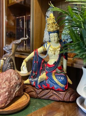 自在观音菩萨像家用水月观音宅神佛彩绘摆件旺财供奉客厅百玄关