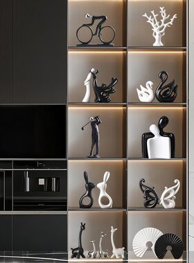 轻奢高档新款电视柜客厅摆件乔迁高端大气上档次酒柜玻璃柜装饰品