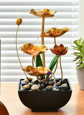 新中式客厅办公室流水生财摆件循环流水招财装饰开业乔迁高端礼品