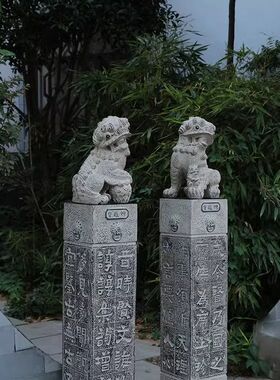 玄关摆件入户门装饰办公室仿石雕落地狮子一对中式拴马桩