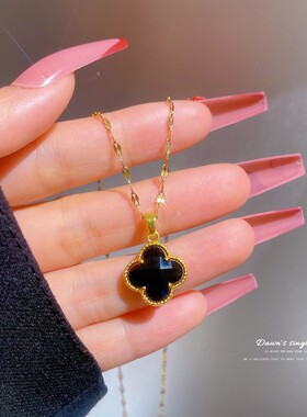 钛钢项链 四叶草项链双面可戴小众轻奢不掉色设计感高级感锁骨链