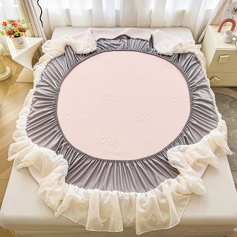 床笠款凉感冰丝豆豆凉席蕾丝花边床罩可机洗水洗空调专用软席子 - 图2