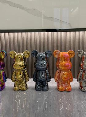 网红熊陶瓷桃心熊摆件电镀存钱罐客厅玄关高档摆设装饰潮玩