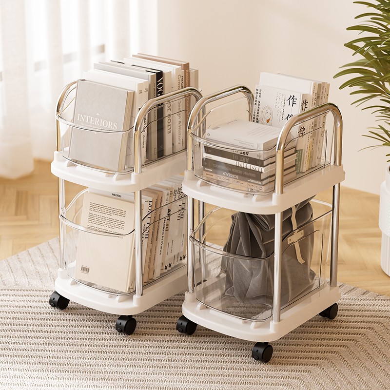 亚克力书包置物架可移动小推车桌下书本收纳架家用多层书桌滑轮柜-图3