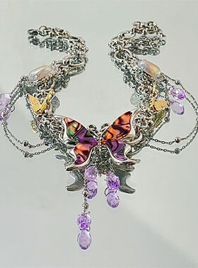 紫色元素饰品y2k重工紫色蝴蝶项链女chokcker气质锁骨链高级感辣