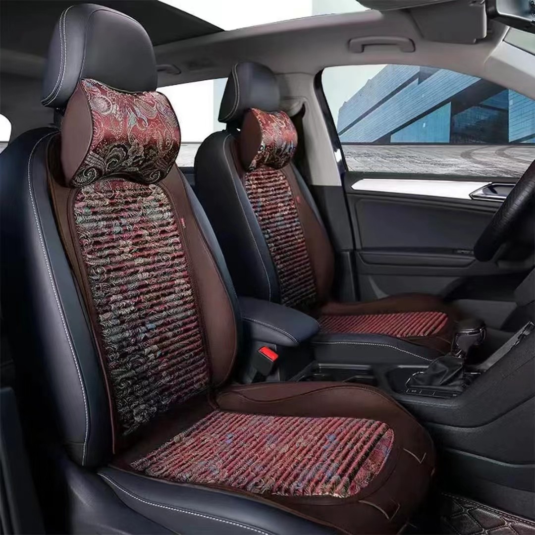 四季通用汽车坐垫小蛮腰刺绣马鞍时尚养生荞麦壳透气防滑专用座垫 - 图0