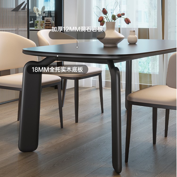 意式极简岩板餐桌椅家用小户型吃饭桌现代简约长方形饭桌 - 图3
