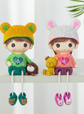 客厅电视柜酒柜隔板装饰摆件  情侣卡通吊脚娃娃桌面摆设玩偶摆件