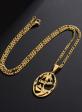 Stainless Steel Letter Map Necklace 字母关岛项链