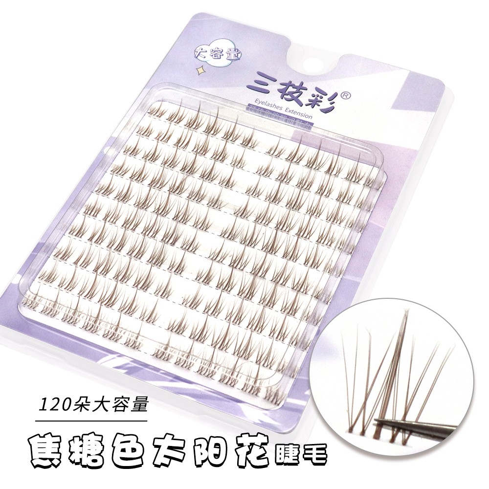 懒人太阳花棕色自然妈生感伪素颜假睫毛大容量新手单簇纯欲透明梗 - 图0