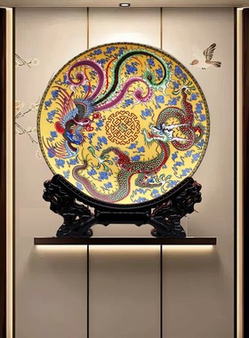 景德镇陶瓷器摆件龙图案赏盘挂盘九龙盘新中式家居玄关现代中式盘
