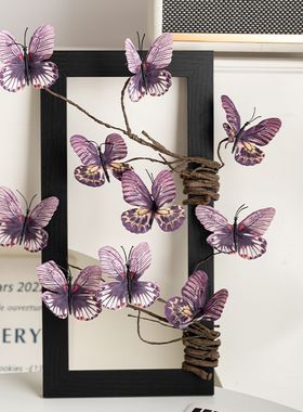 桌子上的摆件蝴蝶仿真花假花摆件客厅玄关桌面装饰品复古民宿咖啡