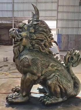 一对铜麒麟雕塑小区摆放麒麟铜雕酒店门口神兽铜雕工艺品装饰