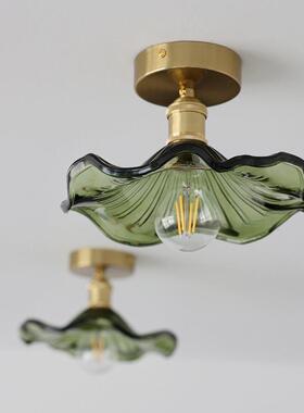 复古绿色荷叶吸顶灯北欧简约餐厅灯具玄关阳台吧台过道铝材玻璃灯