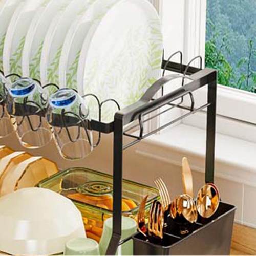 双层厨房碗碟架家用橱柜多功能沥水架厨房餐具收纳置物架 - 图1