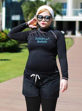 胖mm潜水服海南三亚度假分体五件套保守防晒冲浪服女士大码泳装