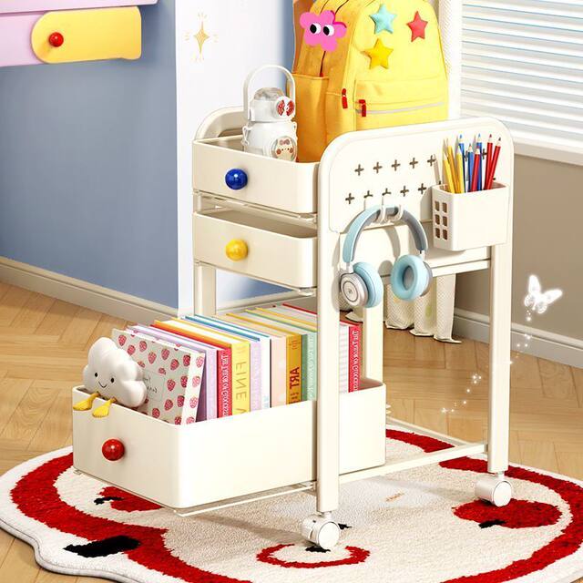 Schoolbag storage rack household multi-layer table under pulley cabinet book snack storage rack movable kitchen push cart
