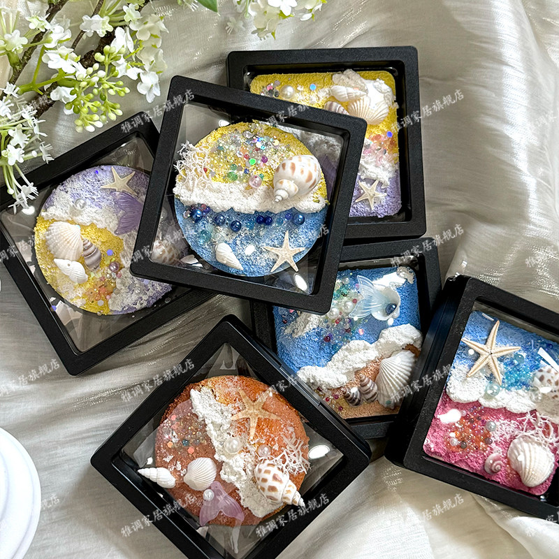 夏日沙滩海浪冰箱贴纯手工肌理画天然贝壳创意文创礼物磁吸冰箱贴,淘宝优惠券,粉丝福利购,淘宝优惠卷