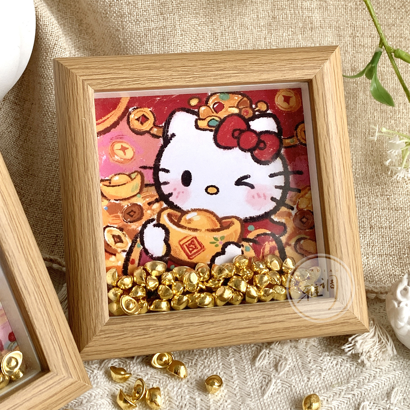 招财kt猫新年桌面小摆台相框画DIY小金豆卡通可爱工位元旦小礼物,淘宝优惠券,粉丝福利购,淘宝优惠卷