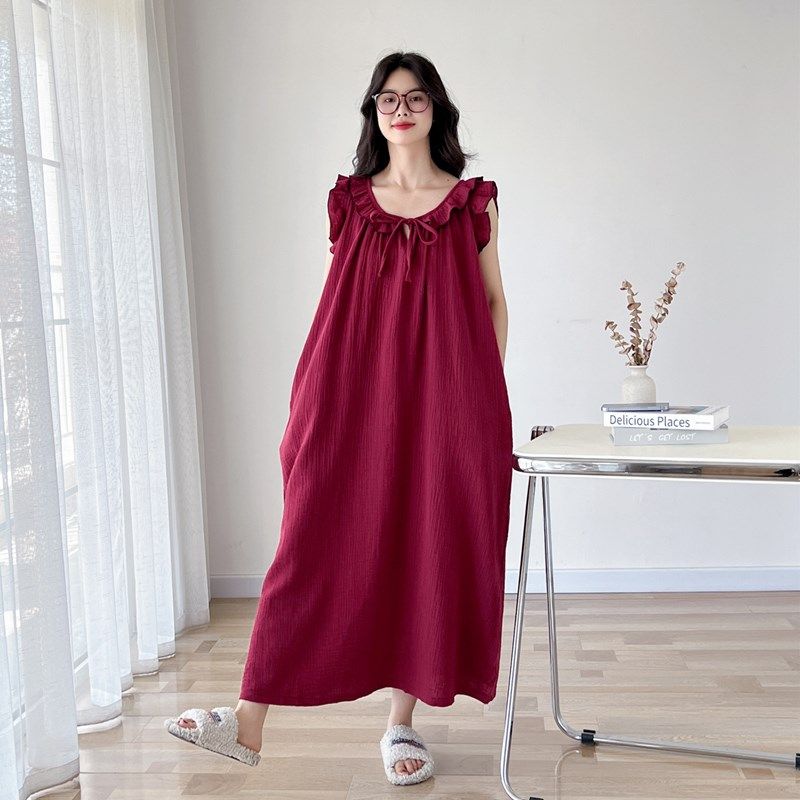 简约无袖大码睡裙女胖mm200斤纯棉纱布夏薄款背心宽松睡衣家居服,淘宝优惠券,粉丝福利购,淘宝优惠卷