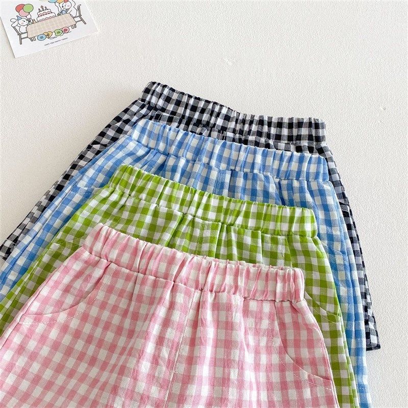 儿童纯棉套装2025新款夏季女童洋气短袖T恤薄男童格子短裤两件套,淘宝优惠券,粉丝福利购,淘宝优惠卷