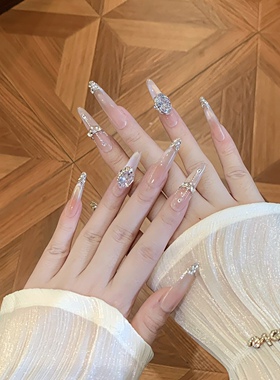 手工定制穿戴甲短款新年战甲红色爆闪满钻猫眼显白婚甲新娘孕妇甲
