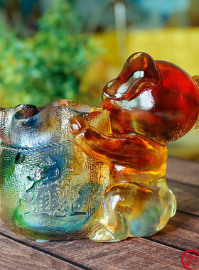 琉璃摆件福猪笔筒实用办公桌会议纪念品同学朋友生日礼品礼物刻字