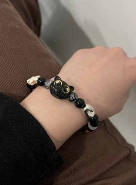 可爱小黑卡通新款小猫串珠手链